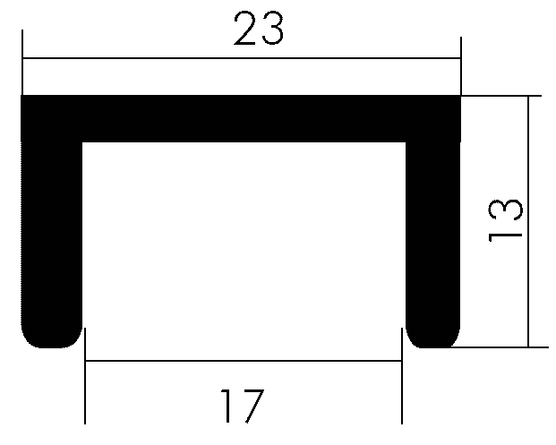 PVC-Doppellaufschiene 13x23x13x3mm, Lichte 17mm