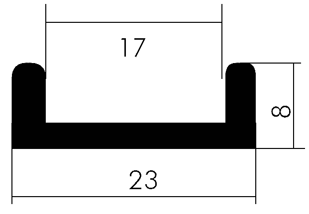 PVC-Doppellaufschiene 8x23x8x3mm, Lichte 17mm
