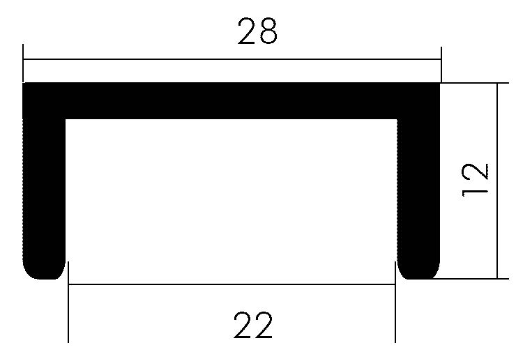 PVC-Doppellaufschiene 12x28x12x3mm, Lichte 22mm