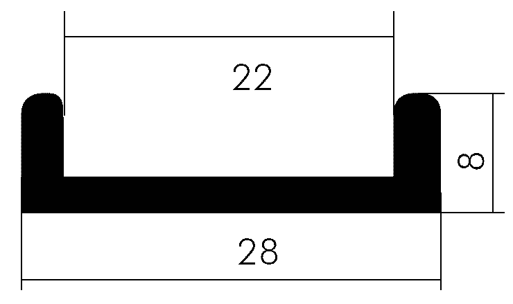 PVC-Doppellaufschiene 8x28x8x3mm, Lichte 22mm