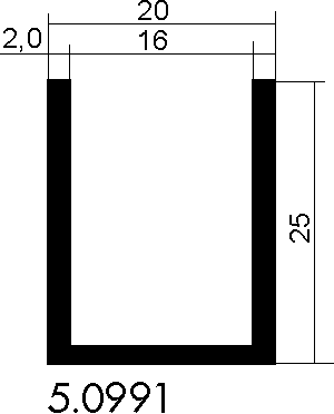 Aluminium U-Profil 25x20x25x2mm, Stäbe à 6m