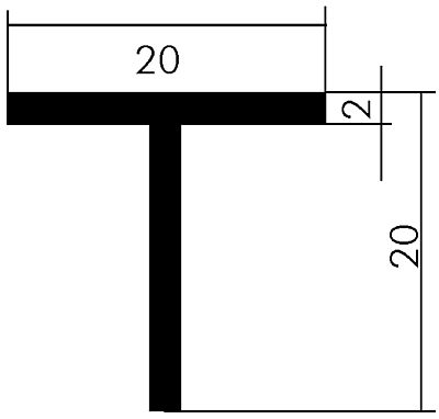 Aluminium T-Profil 20x20x2 mm, Fixlängen