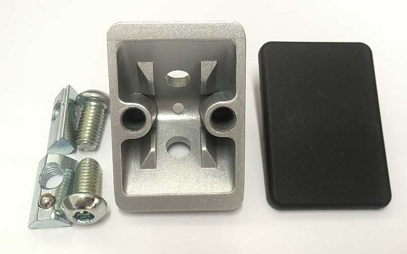 Winkelverbinder 8 40x40 ZN Satz alufarben mit Nutensteinen, Schrauben und Abdeckkappe (schwarz)