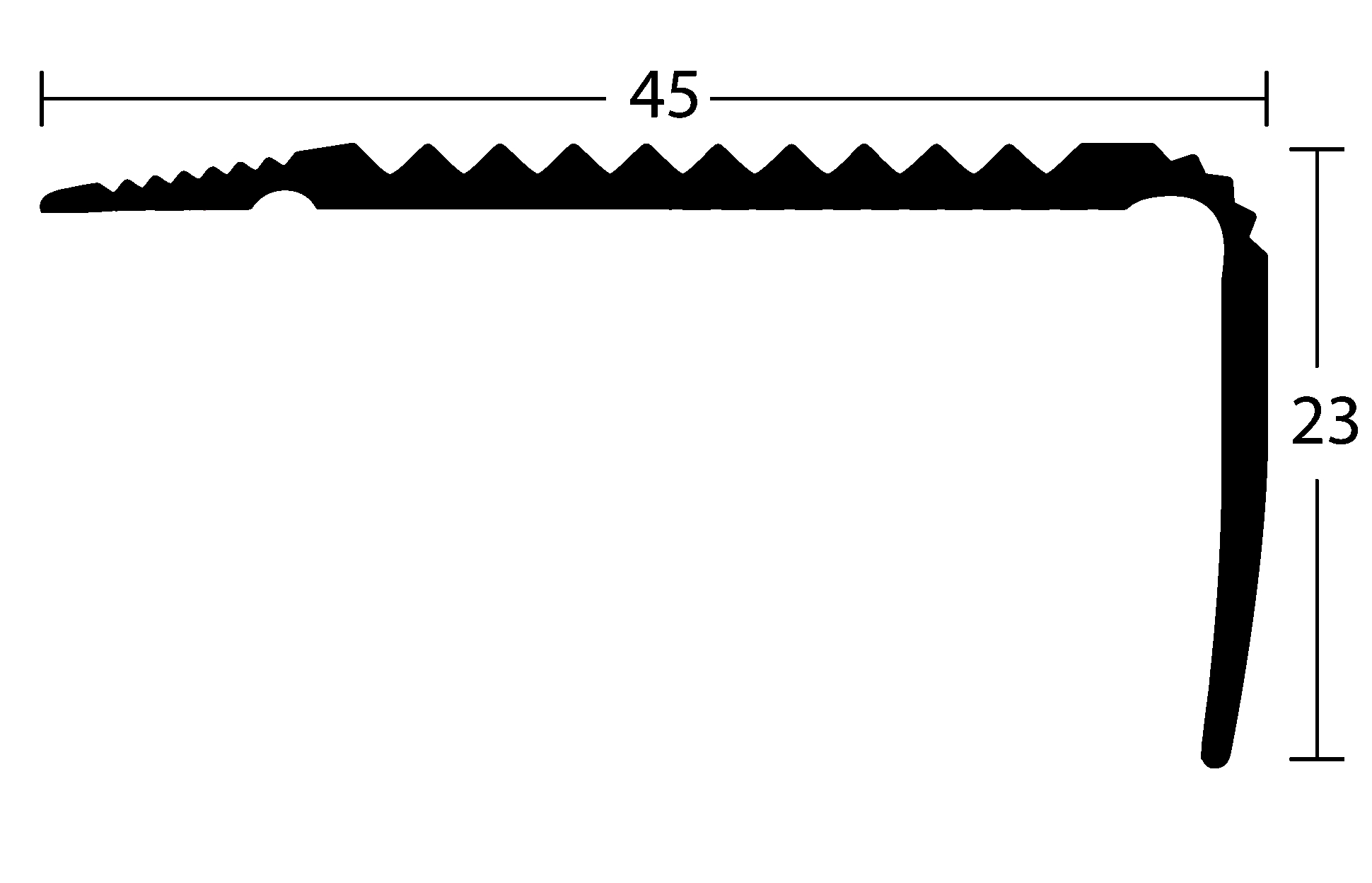 Aluminium Treppenkantenprofil 45x23x2,8mm, gebohrt