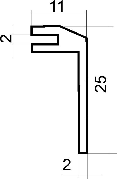 Aluminium F-Profil mit 2mm Lichte Weite, Blecheinfaßprofil