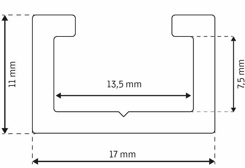 Aluminium C-Profil / Nutenprofil 17x11mm für M8